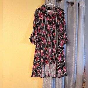 Floral High Low Top with Stripes